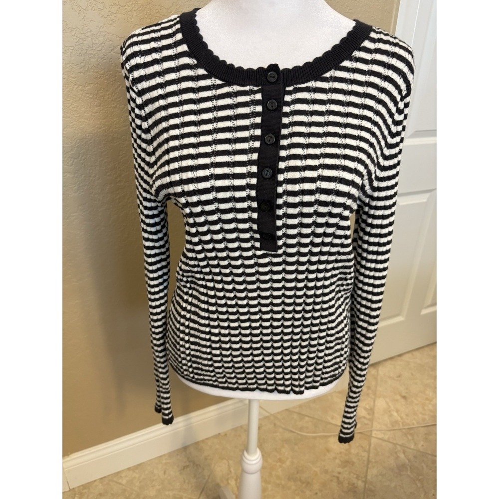 American Eagle Women's Pointelle Henley Knit Top, XL, Classic